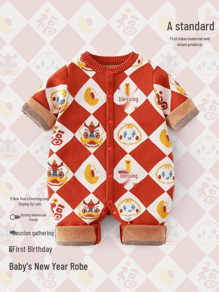 Unisex Baby Rompers - Autumn/Winter Red New Year Jumpsuit for Newborns