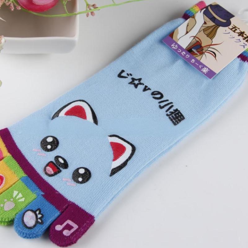 Cute Casual Five-Toed Crew Finger Show Funny Short Cartoon Cotton Socks Breathable Sweat Novelty Toe Socks High Quality