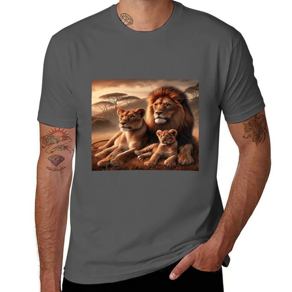 Lion Family Wild Life 2 Tshirt Casual Fashion Short Sleeve Cotton Tshirt
