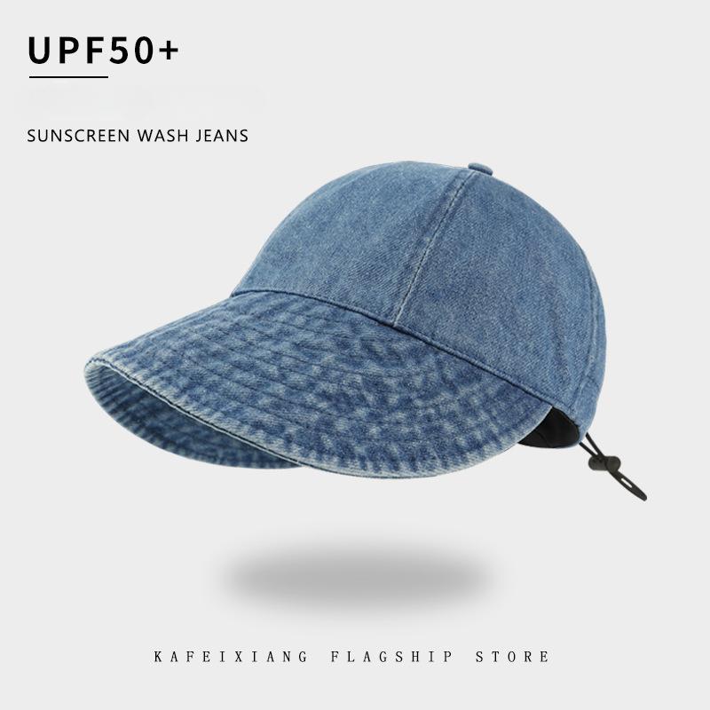 Ruth Denim Bucket Hat Lady Big Head Circumference Plain Face Covering Cap Showing Small Face