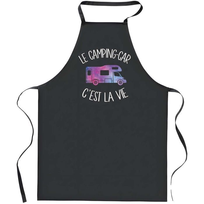 Tablier de cuisine - Camping car C'est la Vie - Noir - Coton résistant - Impression bretonne