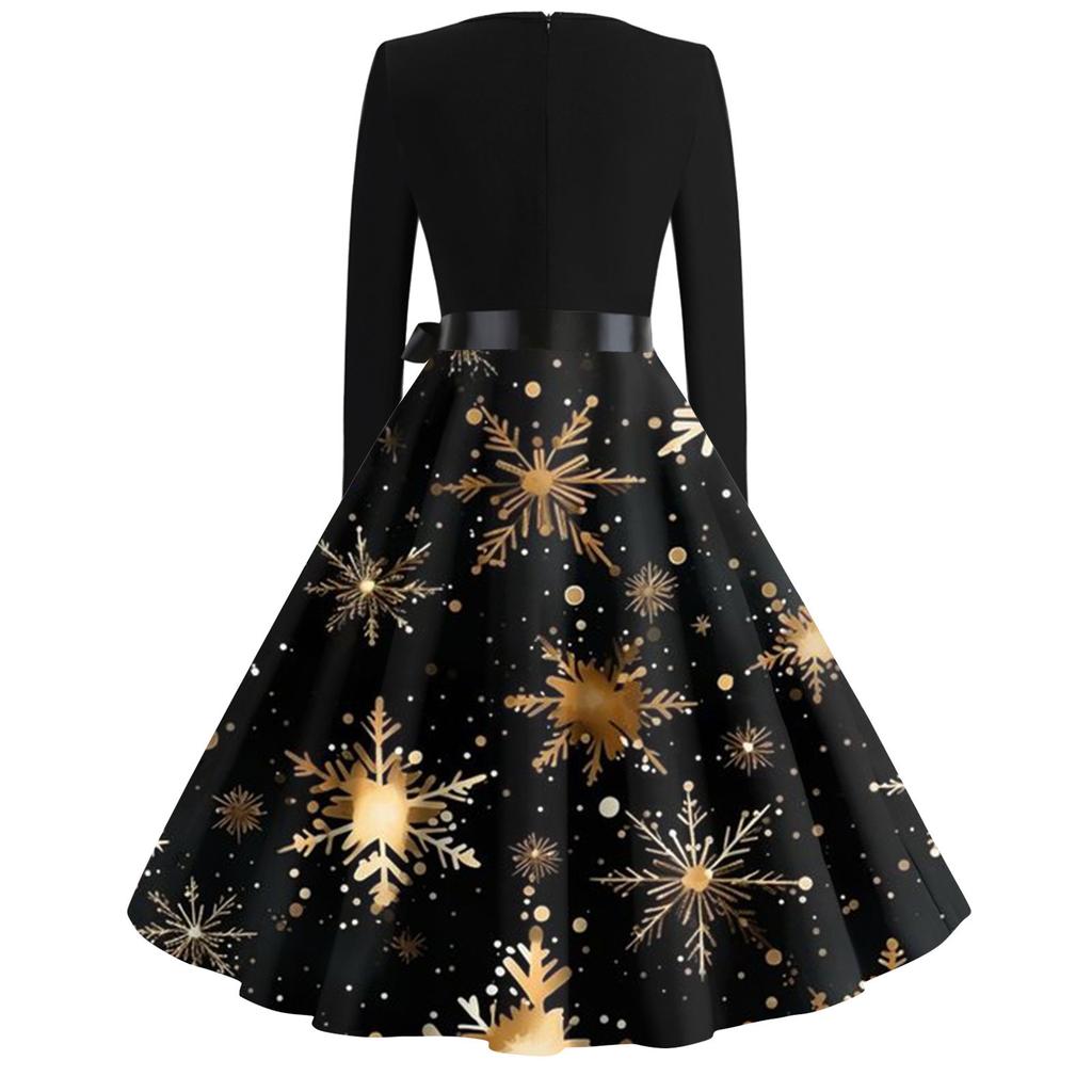Women's Fashion V-Neck Casual Slim Christmas Printed Long Sleeve Dresses