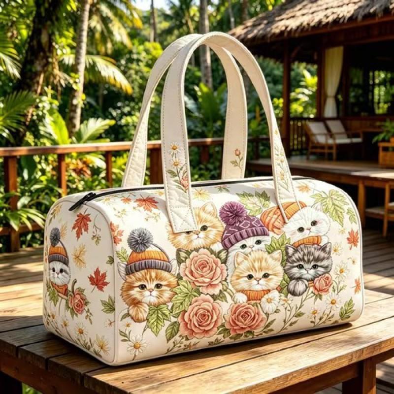 TEMU Quilted Travel Bag Fashion Print Womens Yoga Tote Gym