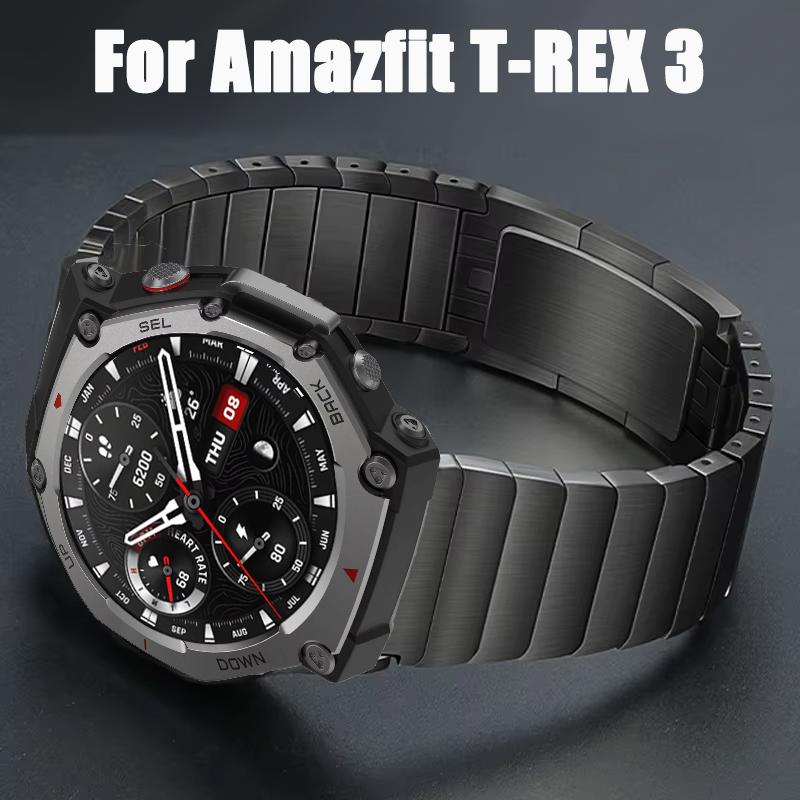 Luxusní kovový náramek pro chytré hodinky Amazfit T-Rex 3 Rychloupínací řemínek z nerezové oceli pro hodinky Huami Amazfit T rex 3 Pásek Correa