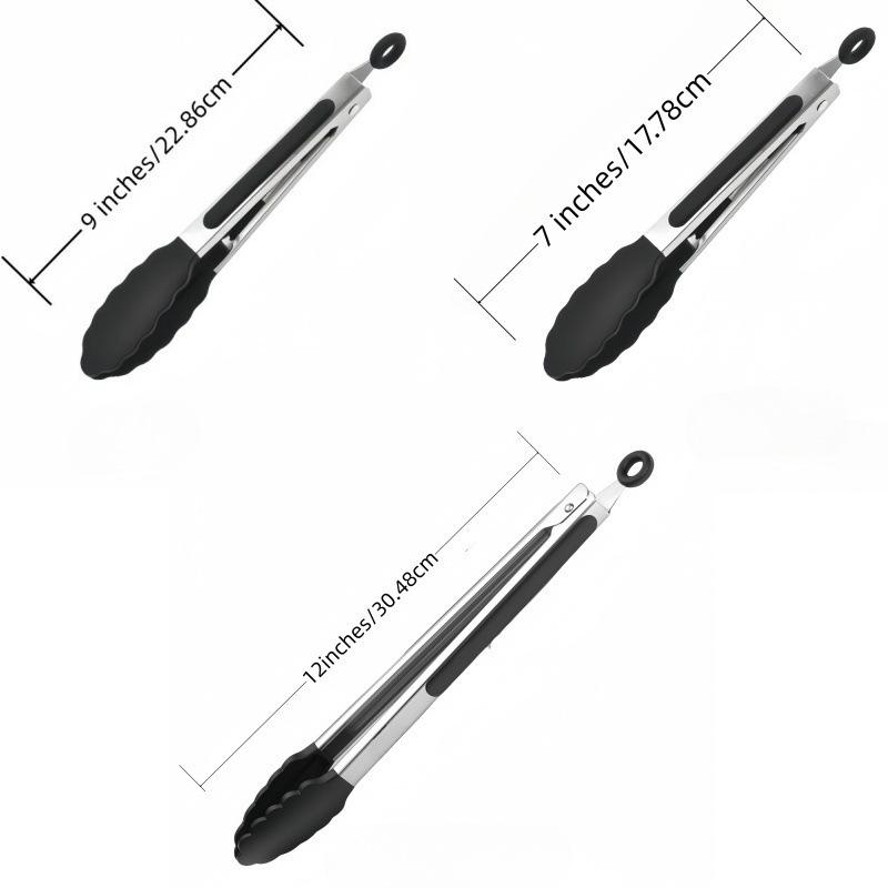 Silicone High-Temperature Stainless Steel Kitchen Tongs - Anti-Scald Bread, BBQ, Roasting Tongs
