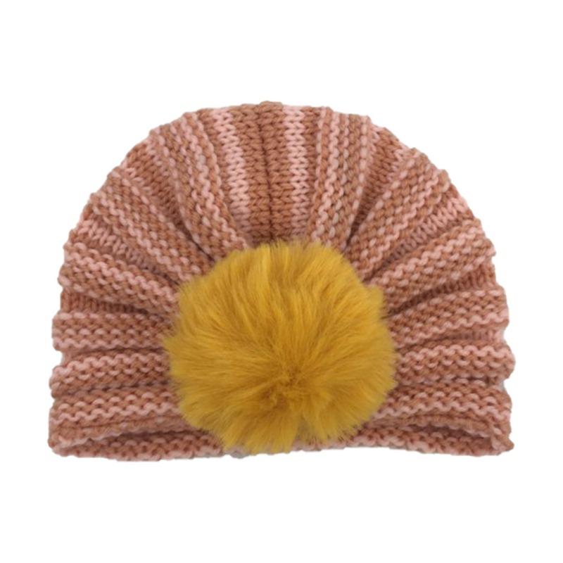 New Baby Wool Hat, Cute Warm Hairball Children's Hat, Autumn and Winter Baby Fontanelle Knitted Hat