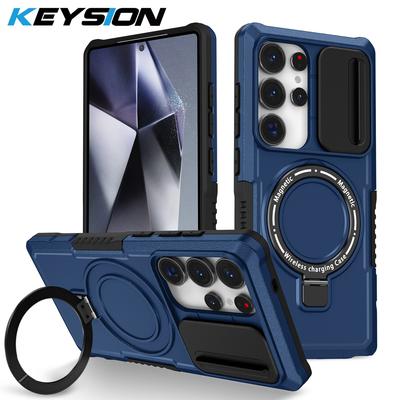 KEYSION Coque Antichoc pour MagSafe pour Samsung Galaxy S25 Ultra 5G Support Anneau Magnétique Protection Coulissante de l'Appareil Photo Coque Arrière de Téléphone