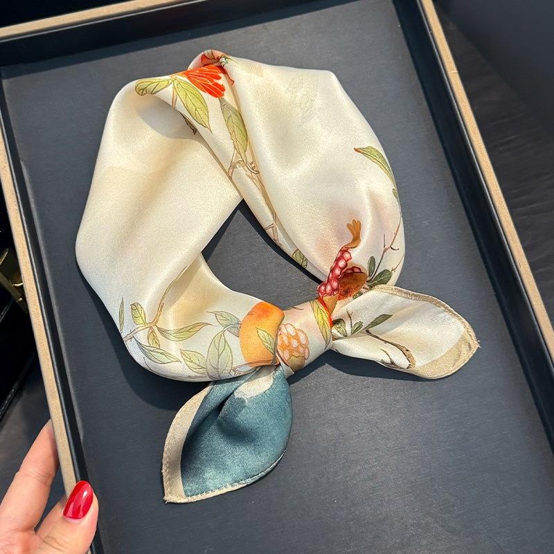 New silk silk scarf women's light luxury high sense versatile printing fashion spring and summer sunscreen neck small square scarf scarf