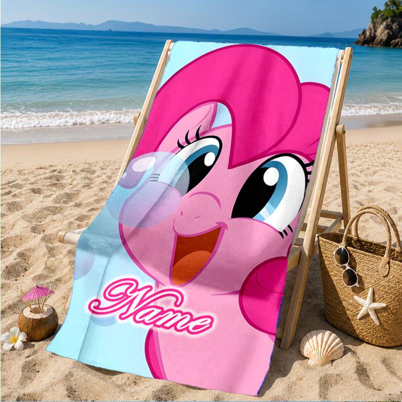 Custom Name Pony Strawberry Theme Beach Towel Microfiber Beach Towel, Lightweight and Quick-Dry, for Summer Travel, Swimming Pool Gift