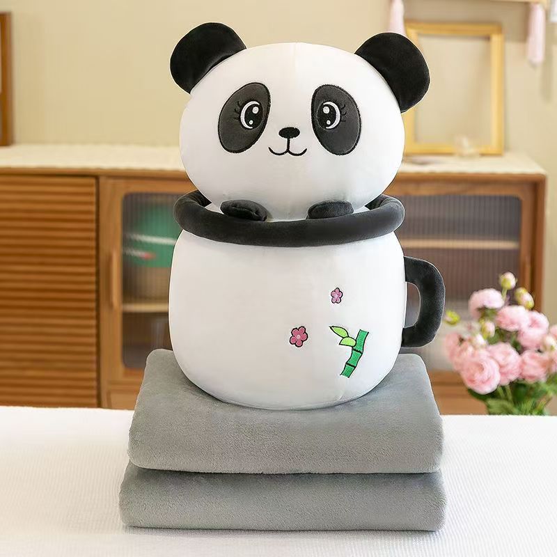 New Milk Tea Cup Piggy Throw Pillow Summer Plush Toy Air Conditioner with Blanket Doll Bed Dormitory Doll
