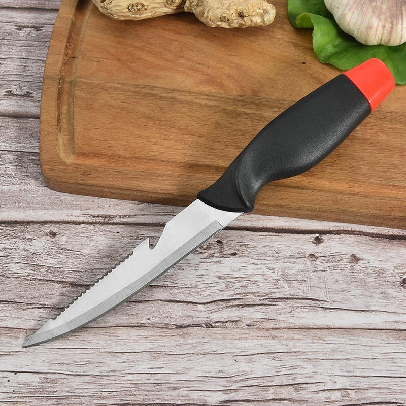 Fischmesser aus Edelstahl mit schwimmender Fischklinge, multifunktionales Küchenmesser, Outdoor-Fischmesser, Wellenschliffmesser mit Scheide