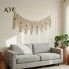 Small Window Treatment Boho Garland Wall Hanging with Wooden Beads, Hand Woven Cotton Tassel Banner, Handmade Tapestry Nordic Tapestry, Bohemian Decor