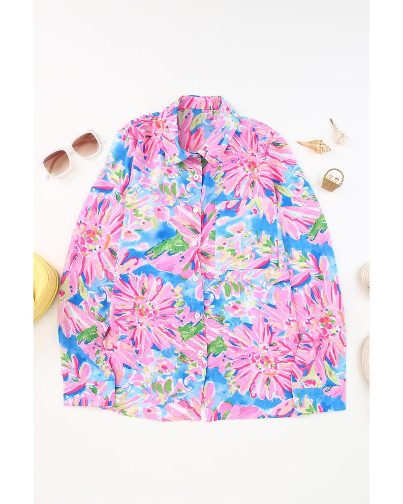 Azura Exchange Buttoned Sheath Long Sleeve Shirt with Abstract Floral Print