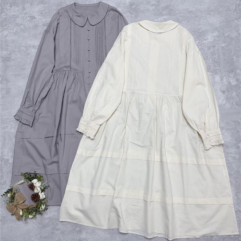 Johnature Japanische Kleider Damen Frühling Lässig Basis Umlegekragen Locker Einfarbig Damenkleider