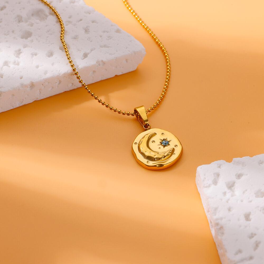 Blue Zircon Star Moon Necklaces for Women Stainless Steel Gold Color Chain Collar Wedding Necklace Jewelry Accessories Gift BFF
