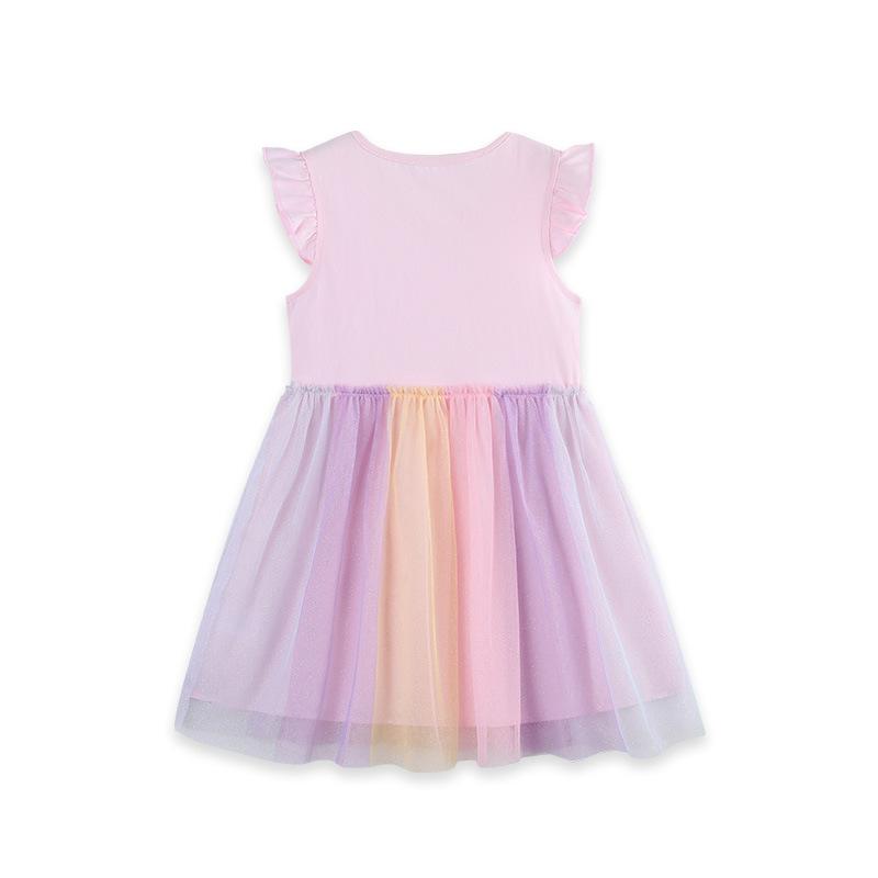 Summer New Arrival Girls' Dress Unicorn Print Children's Tulle Skirt Knitted Cotton Short-Sleeved Princess Dress for Younger Children
