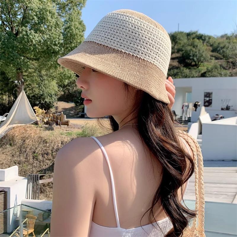 Small Bucket Hat Showing Off The Face  New Imitation Mink Velvet Contrast Color Knitted Fisherman Hat for Women