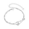 WOSTU 925 Sterling Silver Cubic Zirconia CZ Bridal Butterfly Adjustable Bracelet for Women Double Layer Butterfly Charm Bracelet