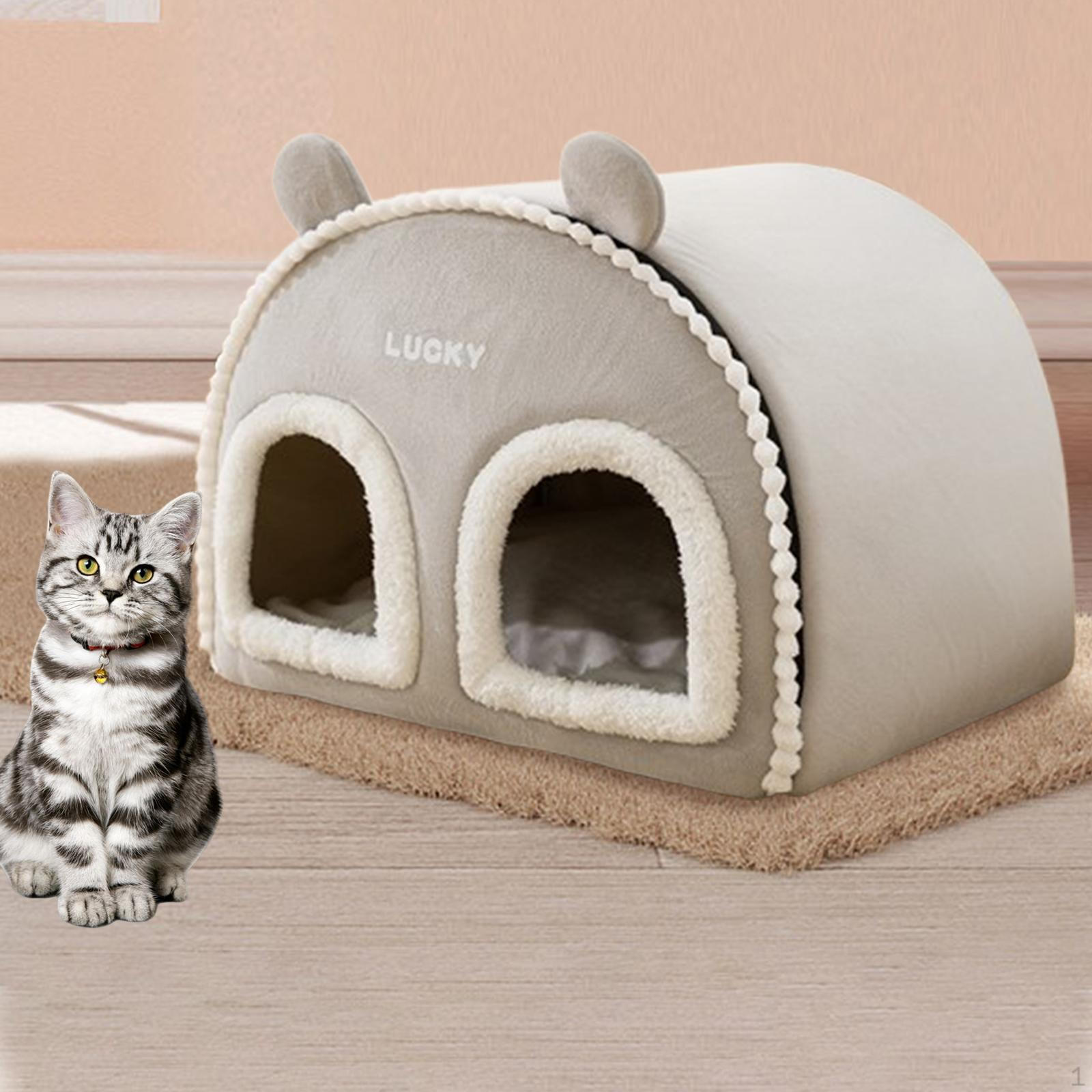 

Домик для кошки с двумя входами спереди 20x15,7x15,7 дюймов Многофункциональная палатка серый