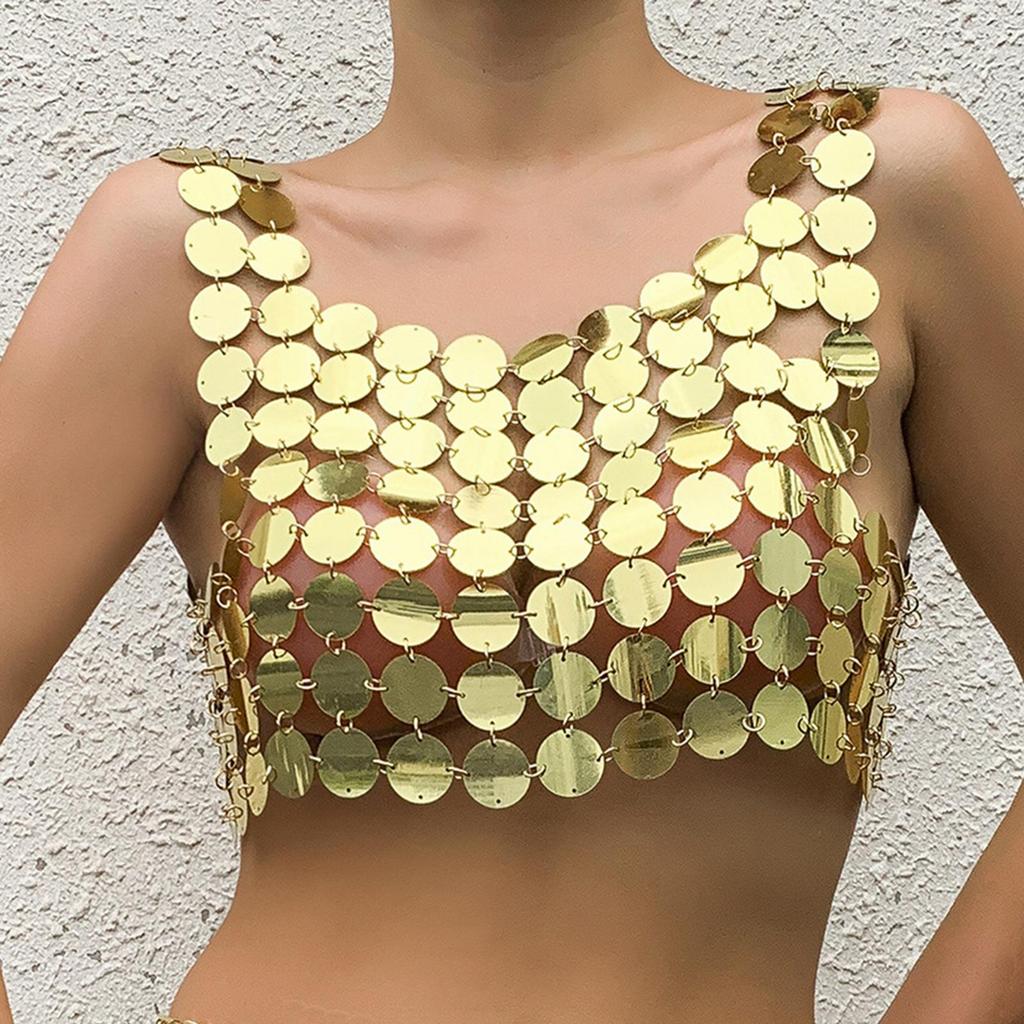 Fashion Sequin Tops Body Jewelry Sparkly Rave Outfit Costume Accessories Hollow Out Backless Girls