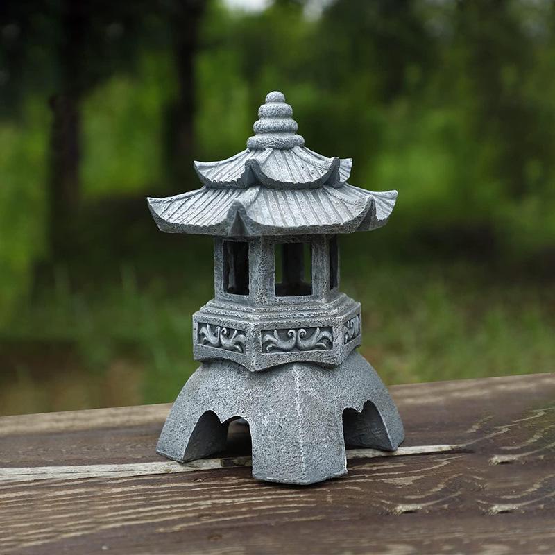 Zen Solar Stone Pagoda Lantern - Outdoor Resin Ornament for Garden and Courtyard Decor