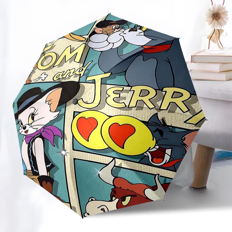 

1pc Tom & Jerry Western Theme Umbrella - Auto Open Close, Portable 3-Fold Design, 8-Rib Iron Frame Outdoor Umbrella, Perfect Gift for Fans, Travelers,