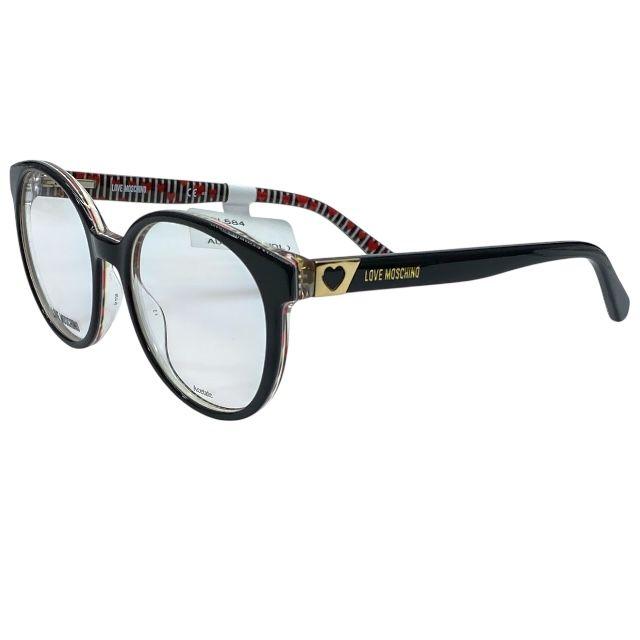 Used Love Moschino MOL584 807 140 5218 Glasses Glasses Eyewear Round Frame Black Red Heart Logo Love Moschino