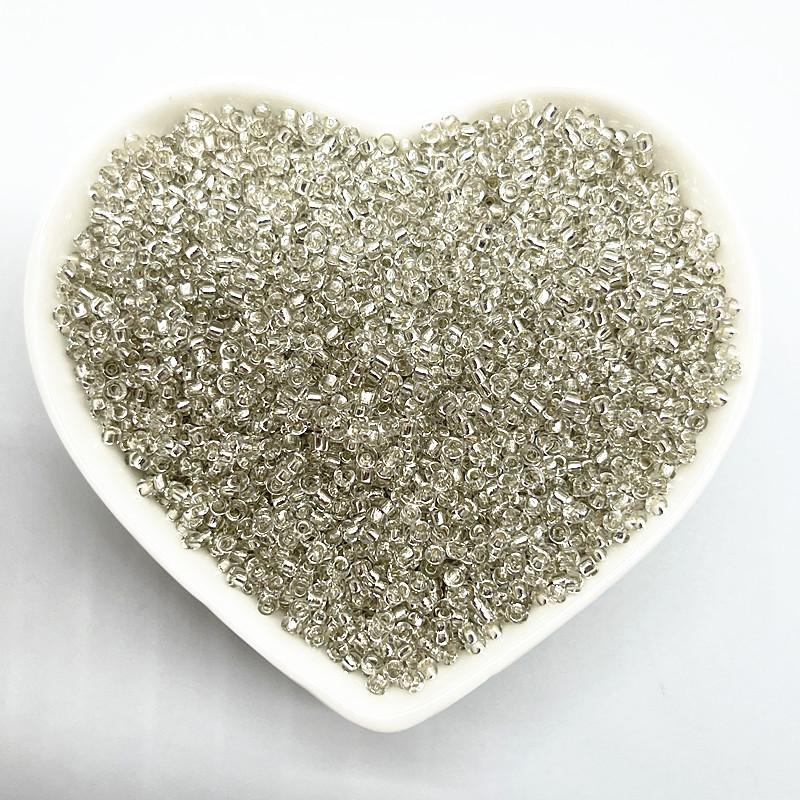 450g/Beutel 2mm 3mm 4mm Effekt der Silberfarbe Gefütterte Charms Glas-Samenperlen DIY Armbandperlen für Schmuckherstellung Zubehör