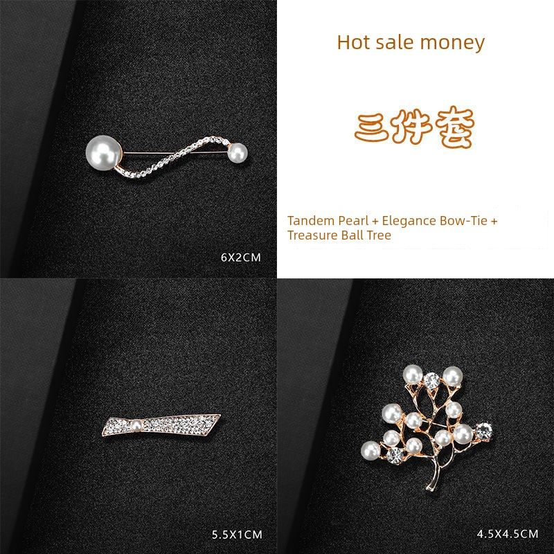 

K-style Women s Elegant Elegance Fashion Collar Pearl Brooch Combination of three pack 6#