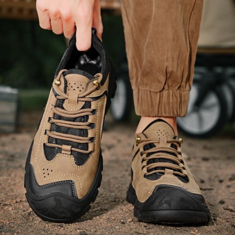 Autumn Men's Leather Outdoor Lace Up Anti Slip Sports Shoes Comfortable Lightweight Hiking Shoes Casual Breathable Hiking Shoes