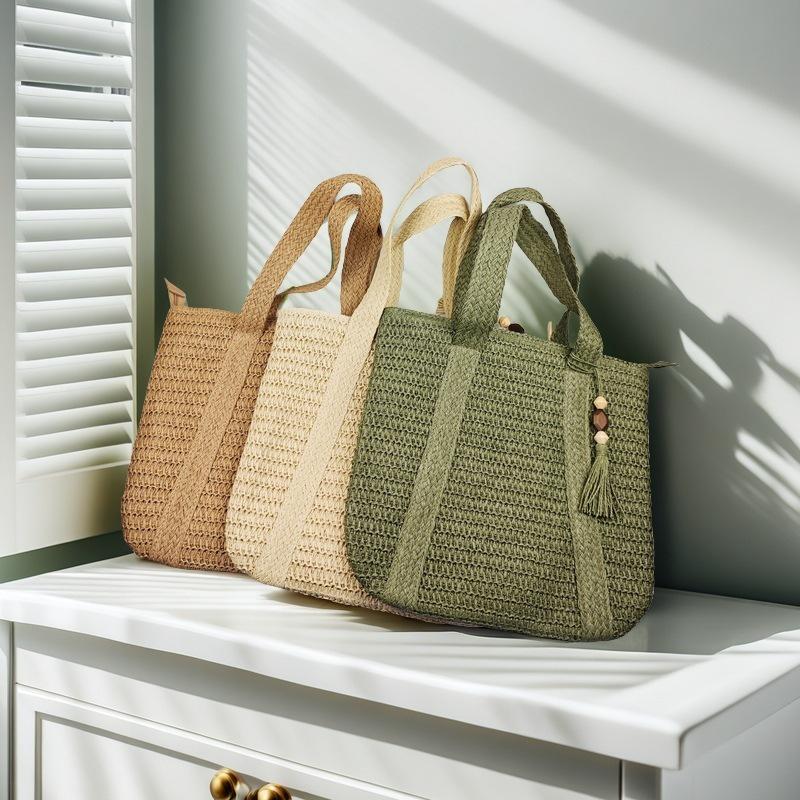 2025 Trendy Handmade Forest-Style Woven Straw Tote Bag - Large Capacity Vacation Fashion for Women