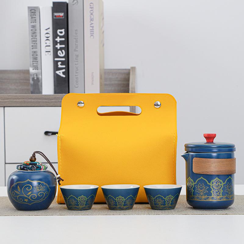 Ceramic Travel Tea Set with Tray - Portable Cup for Outdoor Anniversaries & Custom Souvenirs