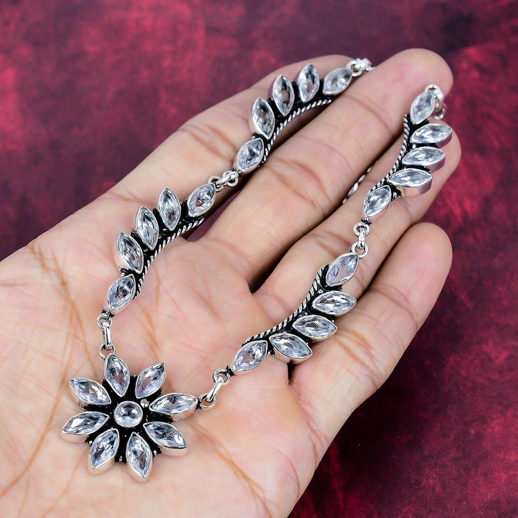 White Topaz 925 Solid Sterling Silver Necklace, Handmade Gemstone Jewelry Necklace, For Thanksgiving