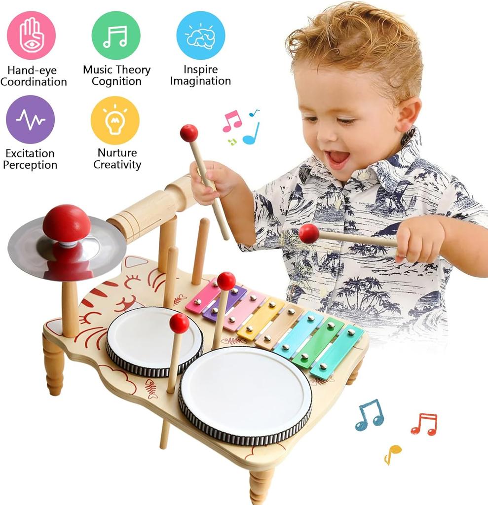 Toys Wooden Music For Babies Children's Multifunctional Music Knocking Table Early Education Drum Set Music Toy Baby Kids Gift