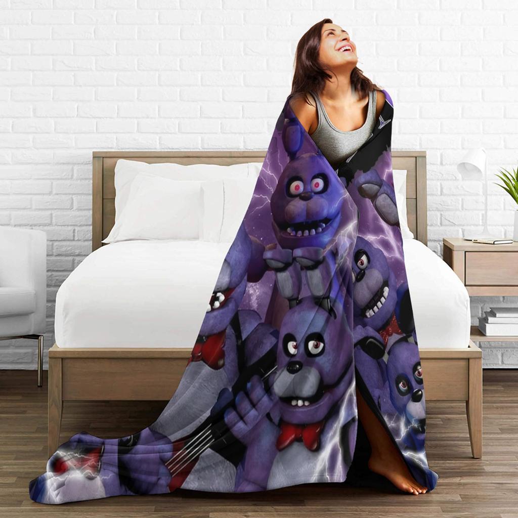Vintage FNAF At Freddys Bonnie Warm Soft Blanket Camping Plush Throw Blanket Funny Couch Chair Flannel Bedspread Sofa Bed Cover