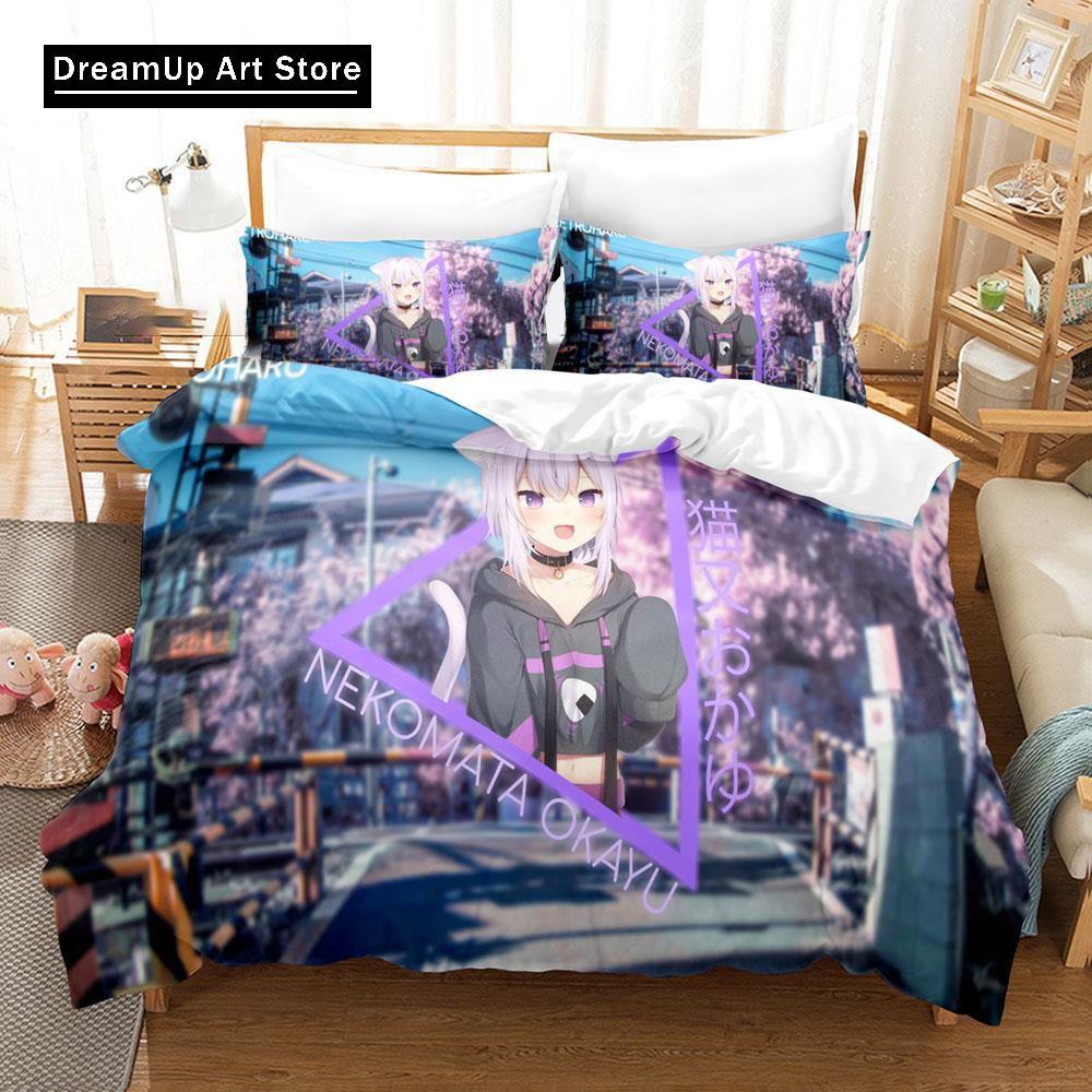 3d Print Anime Nekomata Okayu Bedding Set Boys Girls Twin Queen Size Duvet Cover Pillowcase Bed Kids Adult Fashion Home Textiles
