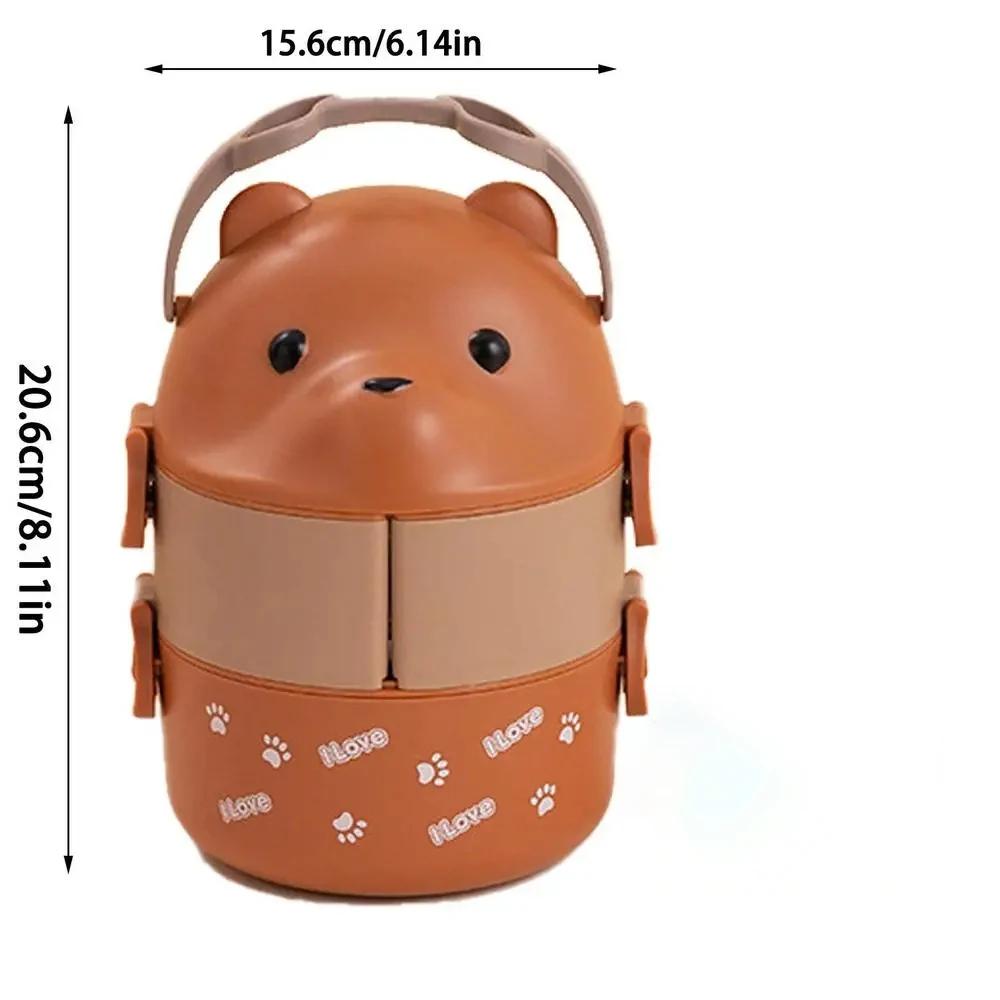 Stackable Bento Box Portable Cute Cartoon Children Lunch Box Double Layer Food Storage Container Eyeglass Bear Thermal Bento Box
