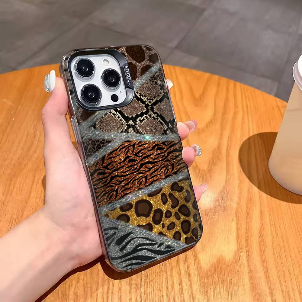 L-Luxury L-Leopard Print Fashion Phone Case For iPhone17,16,15,14,13,12,11,Pro,MAX White Matte Shockproof Cover iPhone14ProMax