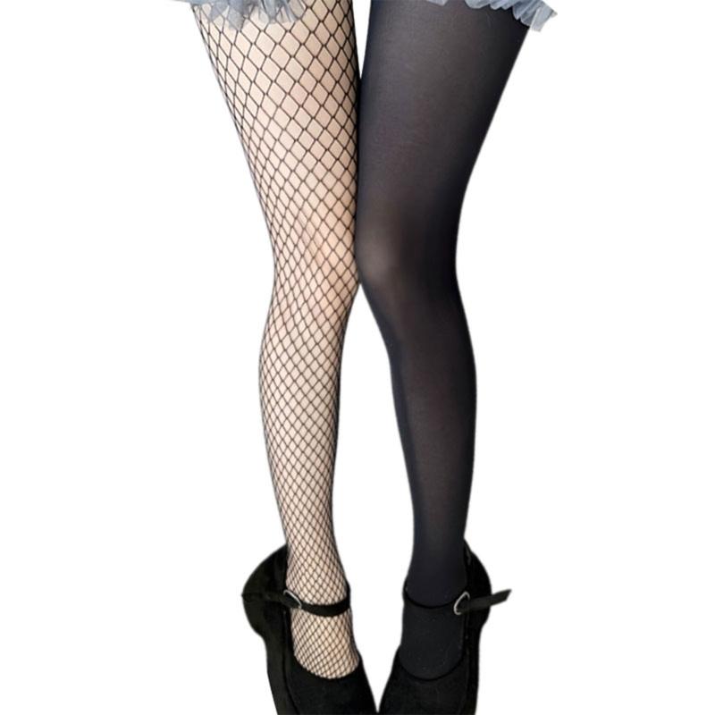 Stilvolle Samt- und Netzstrumpfhosen mit Farbblock-Design, elastisches Nylonmaterial, Strumpfhosen für modebewusste Outfits