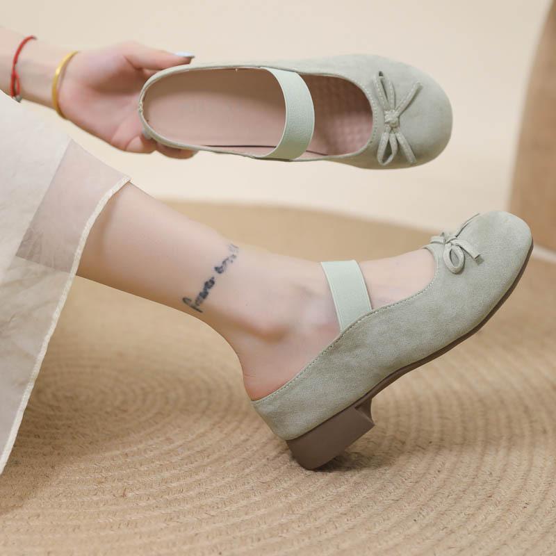 Retro flat-bottomed square-headed Mary Jane single shoes women's shoes summer 2025 new suede ballet evening shoes non-slip