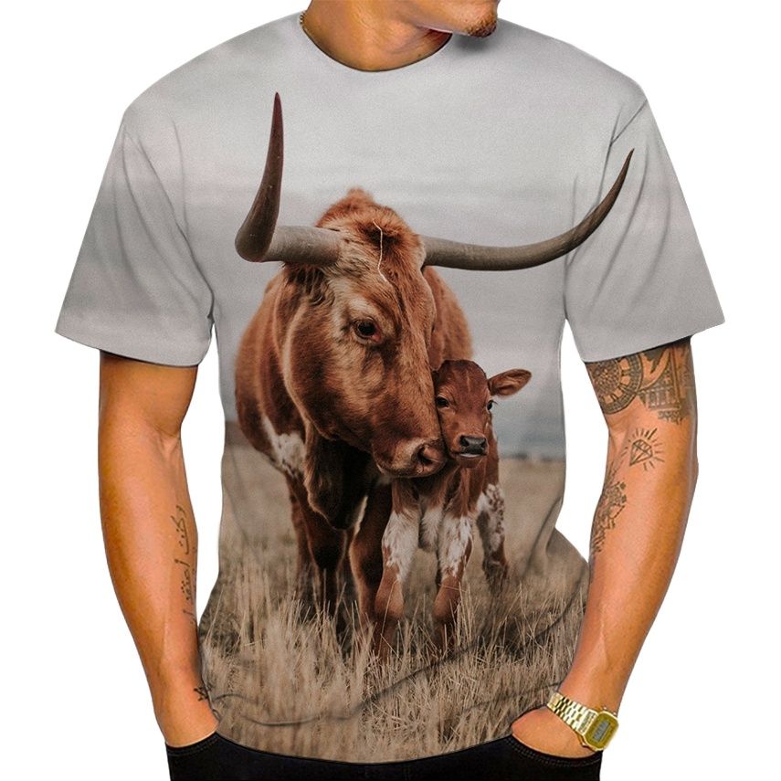 New Summer 3d Printed Men's And Women's T-shirts Cow Grain Casual Short-sleeved Funny Animal Breathable Light Sports Tops