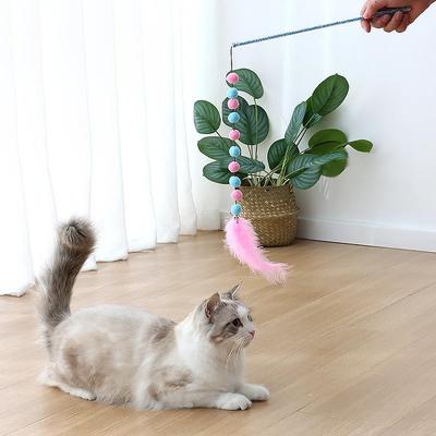 Katzenspielzeug Wollknäuel Katzenspielzeug interaktiv Angelspielzeug für Katzen Stöcke bunter Plüschball Schnur Katzenspielzeug mit Glocke Haustierbedarf