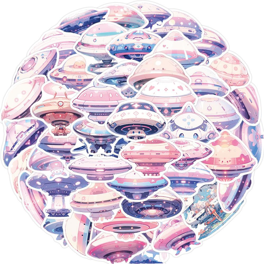 50 Cartoon Colorful UFO Doodle Stickers Personalized Decorative Guitar Notebook Suitcase DIY Waterproof