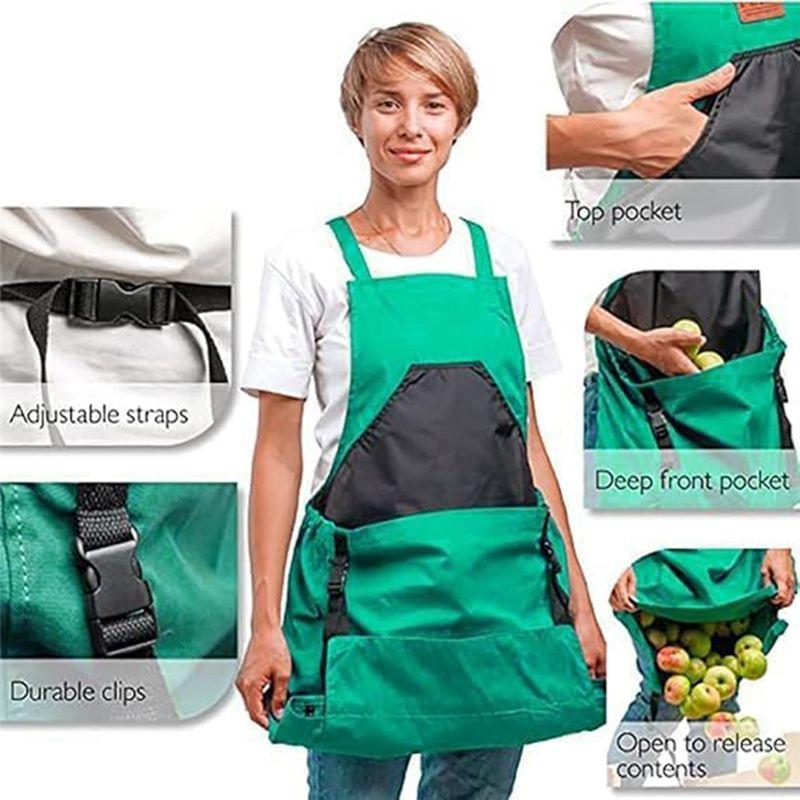 A84E-Waterproof Chest Pocket And Quick Release Harvest Pouch Versatile Gardening Apron Blue