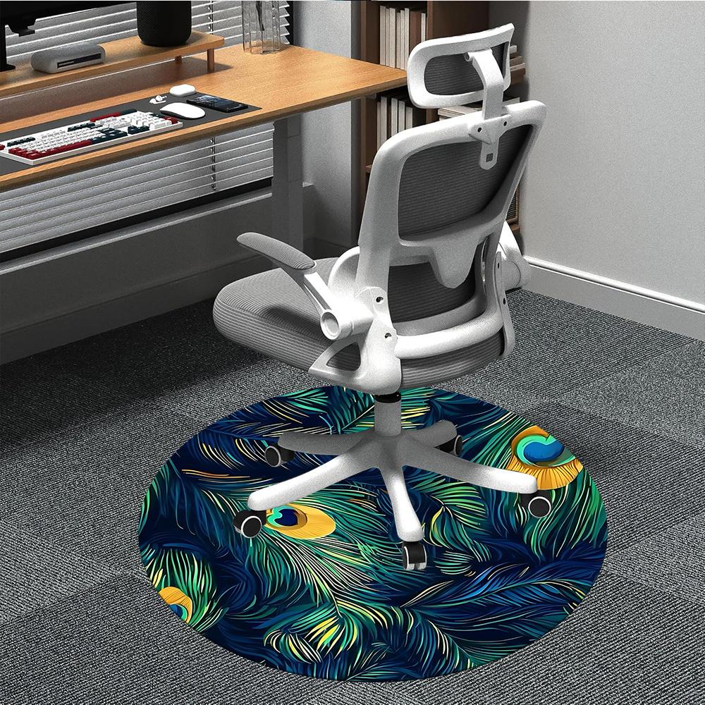 

1pc Peacock Feathers Office Round Area Rug, Indoor Mat Suitable ForOffice, Under Office Chairs Bedroom Living Room Home Decor, Room Decot104 80cm by 80cm