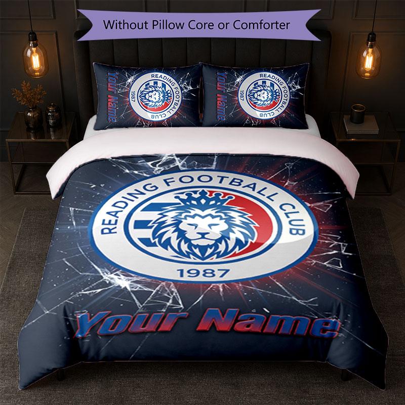 Reading FC Custom Name Text Bedding Set 1 Duvet Cover+2 Pillowcases Soccer Logo Personalized Gift For Special Occasion Bedroom Decor