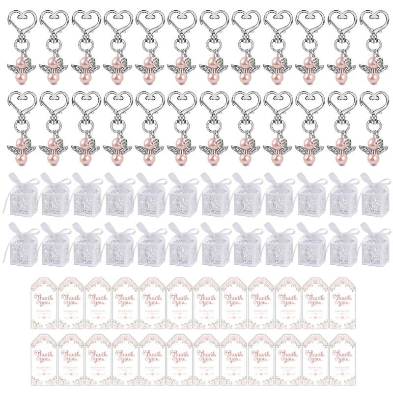 

24pcs Keychain Thank You Tags Guest Return for Baby Shower Bridal Shower Wedding розовый