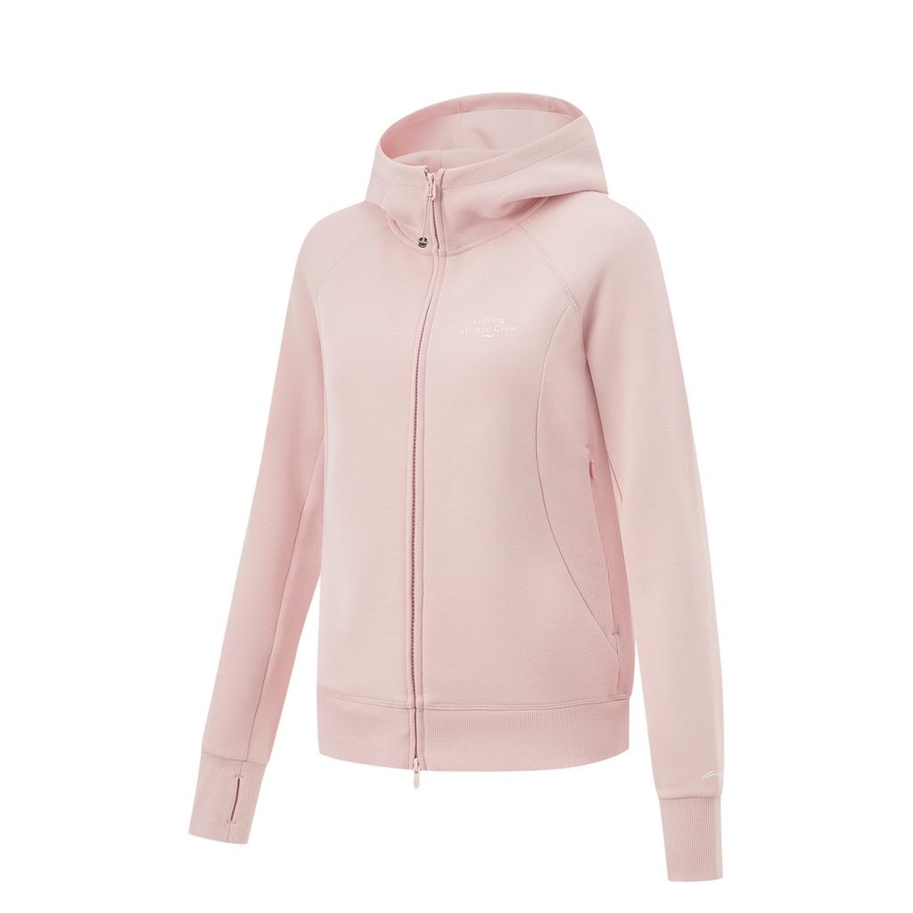 Li-Ning Plain Color Hooded Cardigan Sweatshirt Women tops Light-Pink AWDU970-8