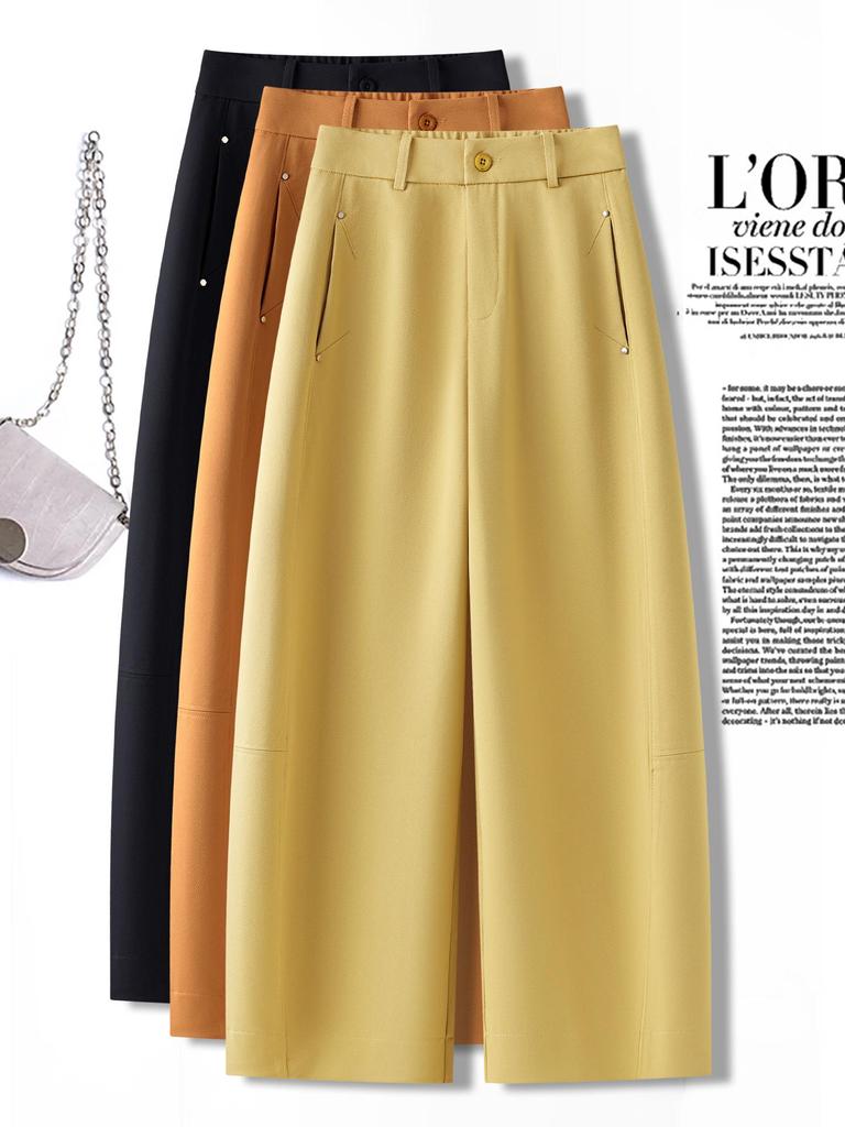 Women's Spring 2026 Nine-Tenth Length Curved Leg Wide-Leg Pants - Loose, Petite, Straight-Leg Suit Style