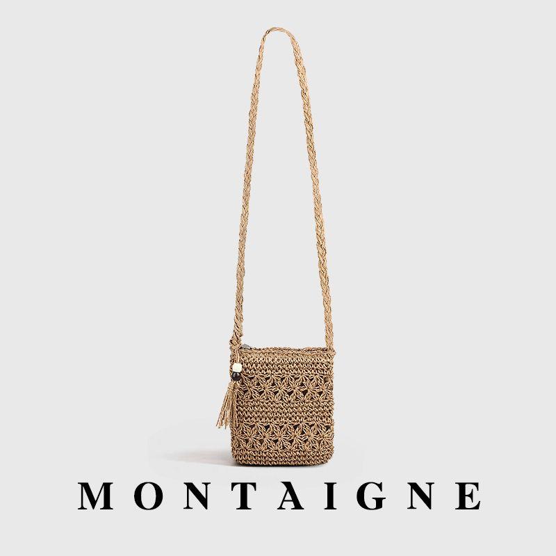 

Французская Монтень Богемная Кисточка Соломенная Сумка Женская Пляжная Сумка Через Плечо для Морского Отпуска Khaki-Khaki
